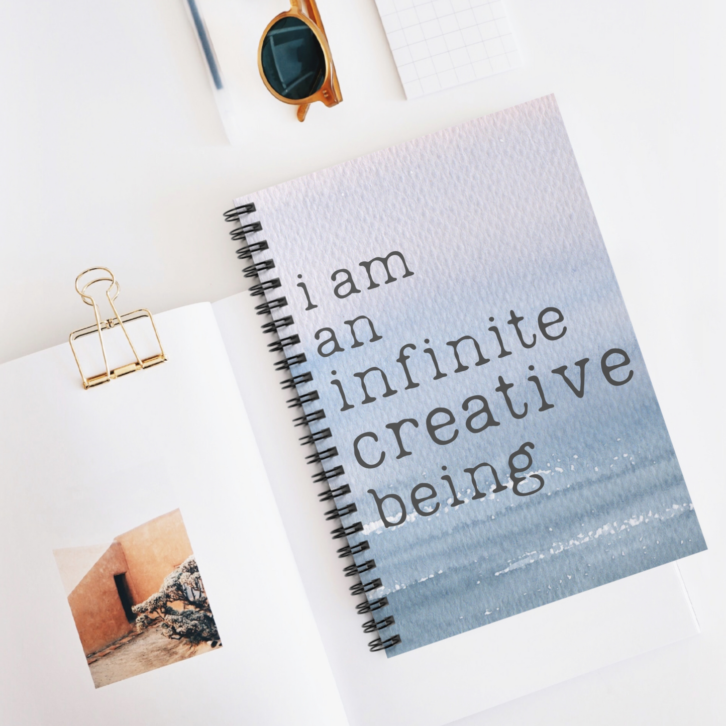 Soothing Blue Notebook with Inspirational Quote - I Am an Infinite Creative Being - Motivational Writing Journal for Artists and Dreamers Spiral Notebook - Ruled Line