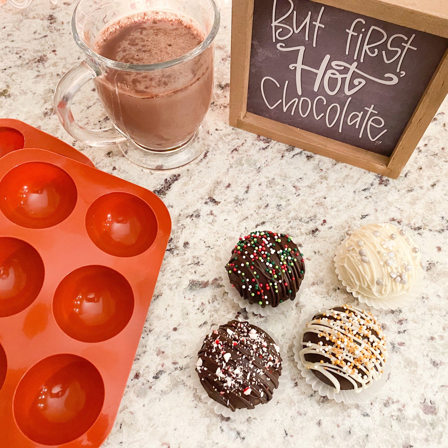 Hot Cocoa Bomb Silicone Molds  For Holiday Chocolate Candy Making, Cocoa, Mini Cake, Gelatin Desserts, and Festive Party Favors - 2 Pack